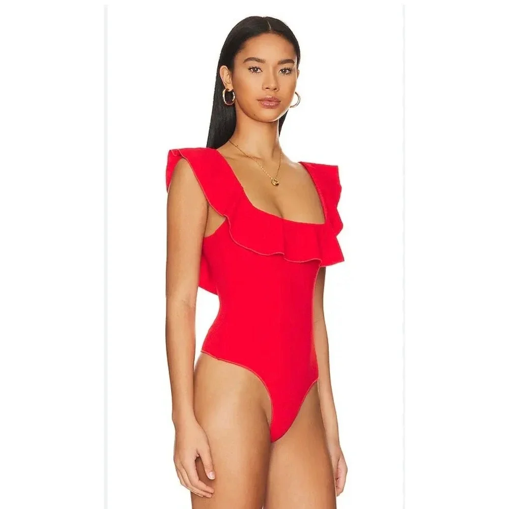 Show Me Your Mumu Rochelle Bodysuit Womens Small Red Ruffle Textured